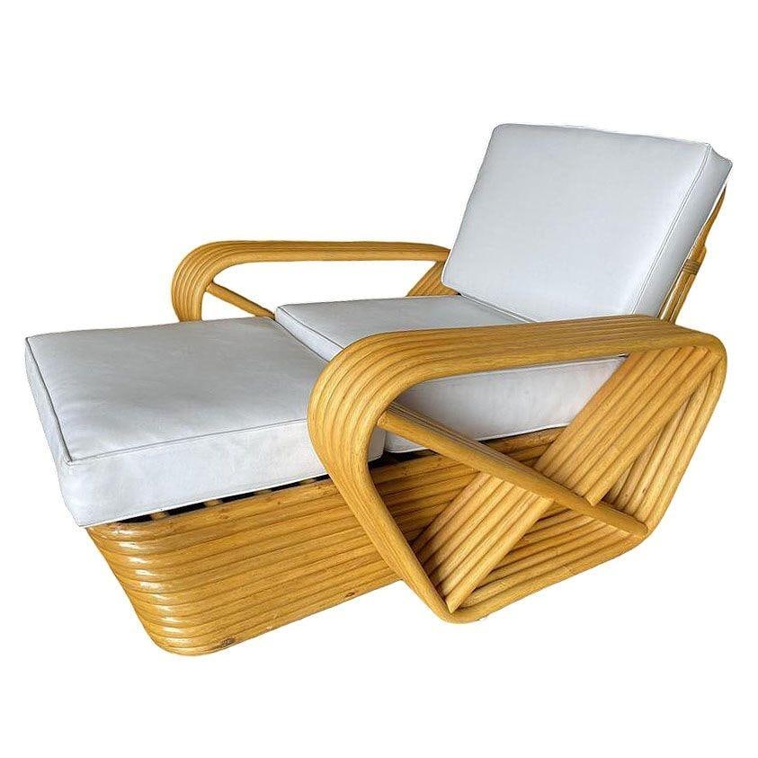 Restored Six-Strand Square Pretzel Rattan Chaise Lounge Chair, 2 Available - 9