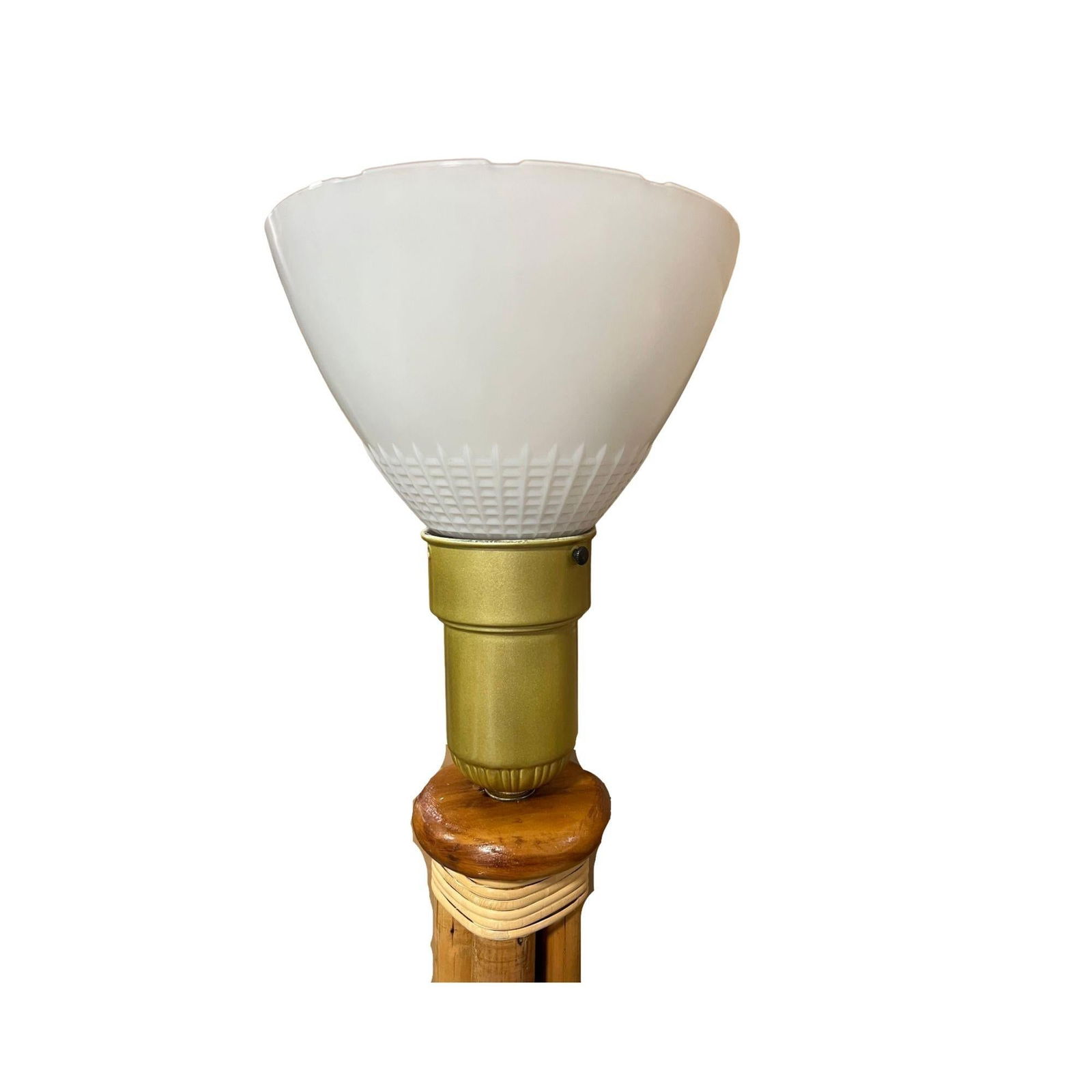 Mid-Century 4 Strand Rattan & Wicker Floor Lamp w/ Brass Base - 3