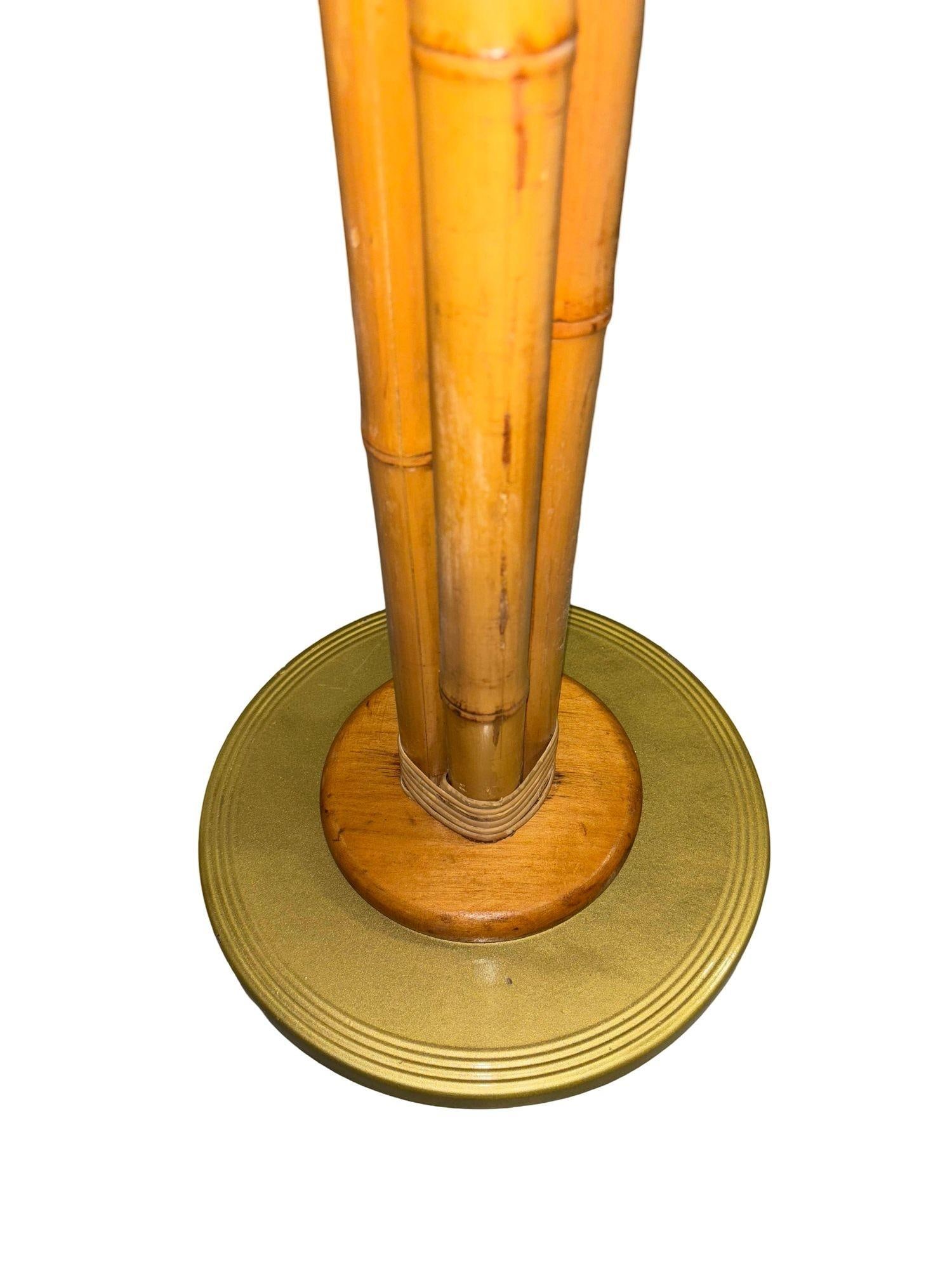 Mid-Century 4 Strand Rattan & Wicker Floor Lamp w/ Brass Base - 6