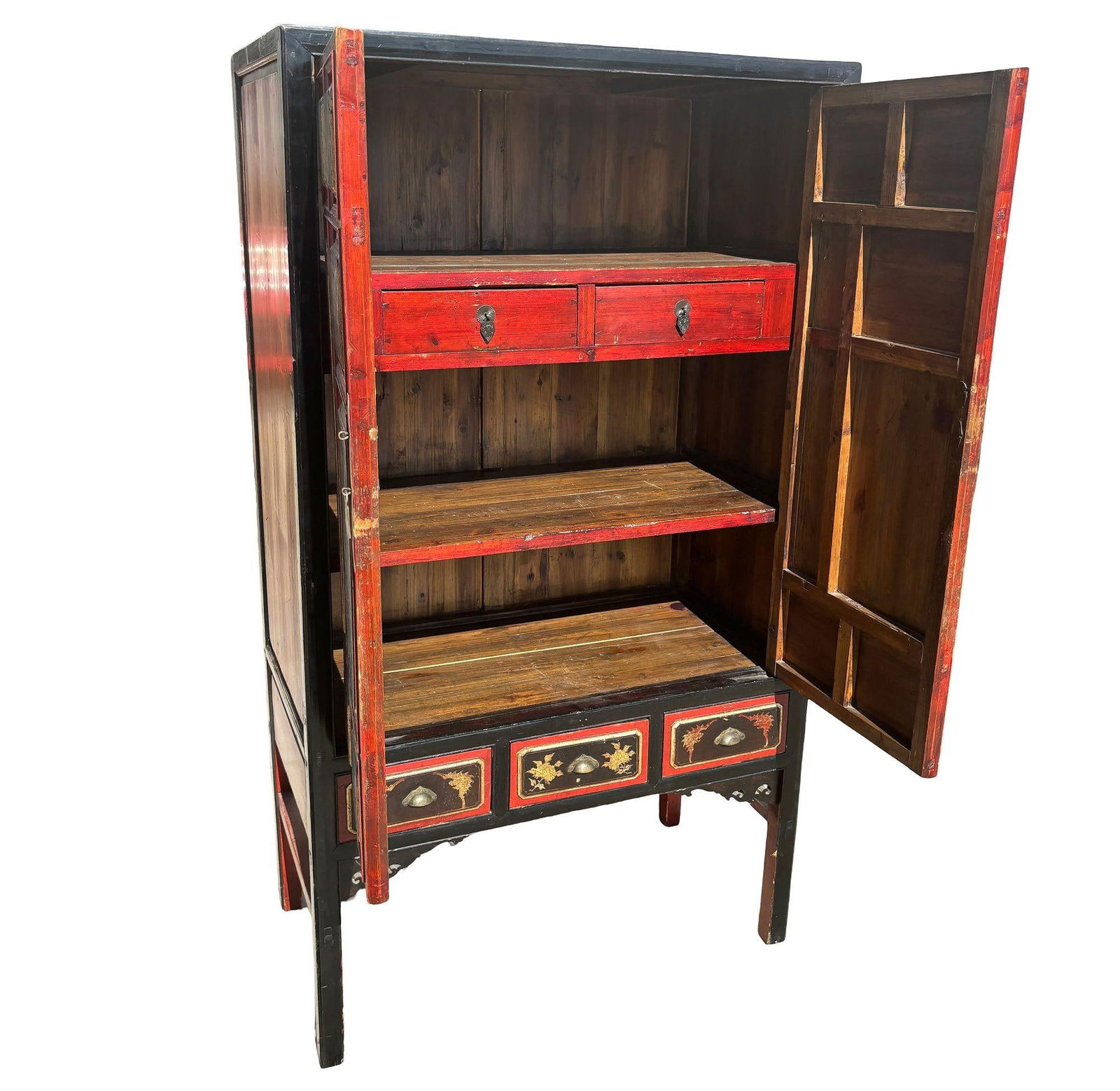 Qing Dynasty Hand Painted & Lacquered Gilt Armoire Cabinet, China - 9