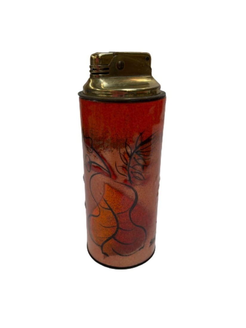 Mid Century Enameled Brass Lighter & Ashtray Set by Sascha Brastoff - 2