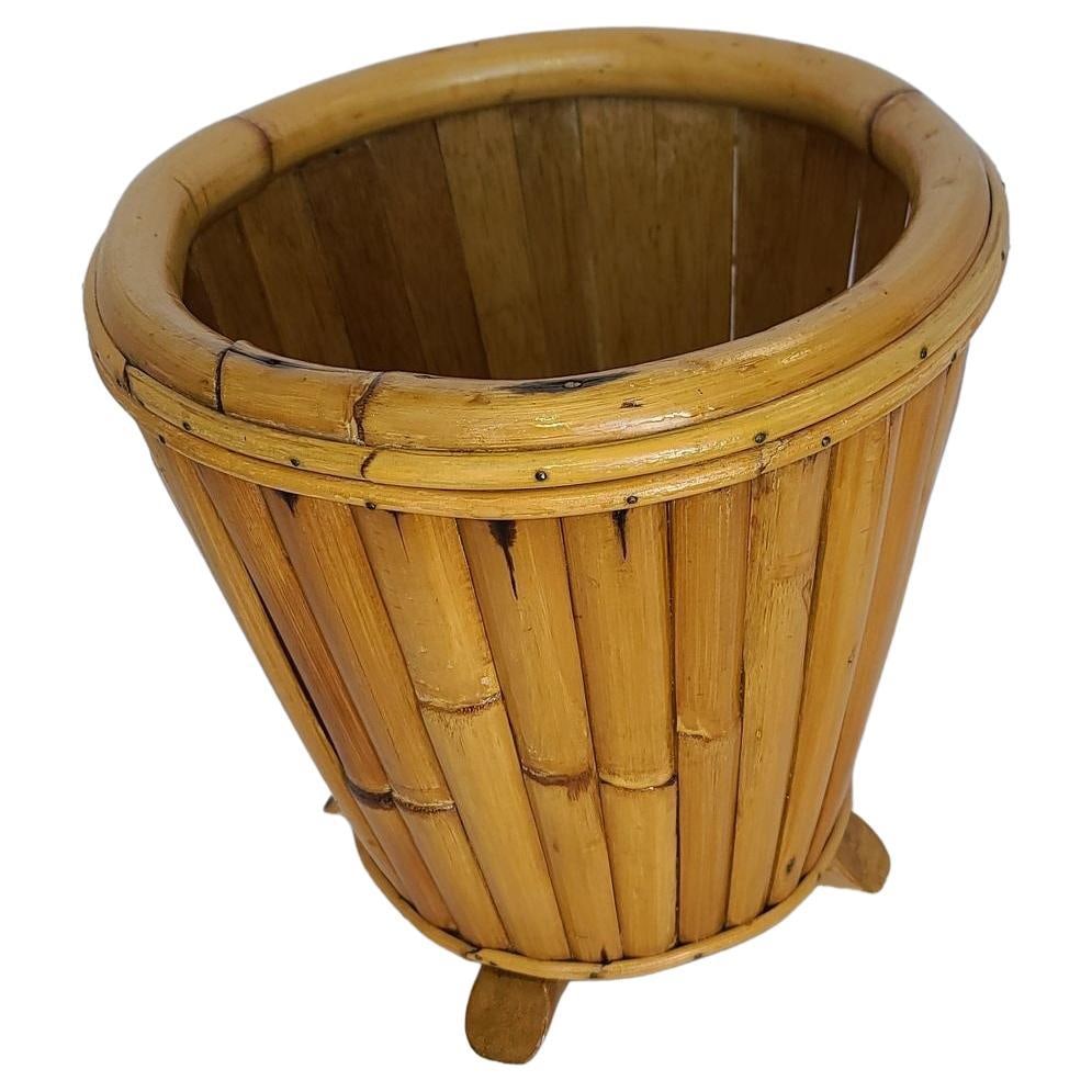 Restored Paul Frankl Vertically Stacked Split Rattan Planter - 2