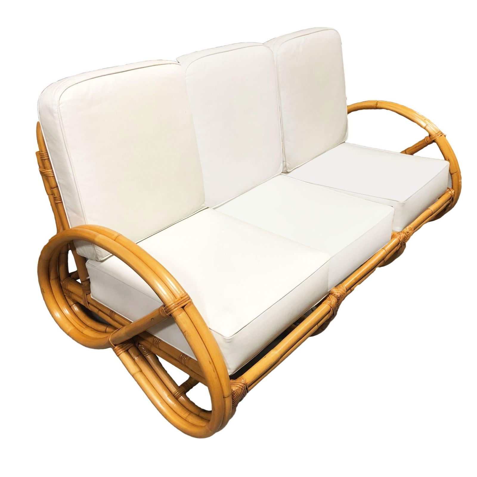 Restored 2-Strand 3/4 Pretzel Rattan Sectional Sofa w/ Lounge Chair - 19