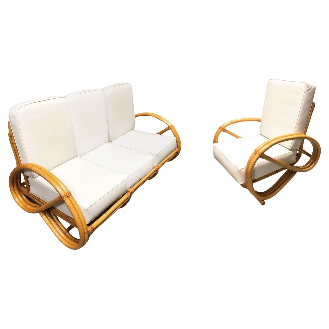 Restored 2-Strand 3/4 Pretzel Rattan Sectional Sofa w/ Lounge Chair (1 of 20)