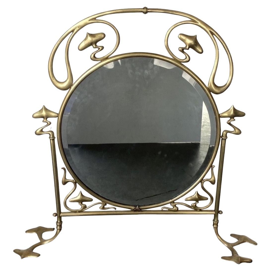 French Art Nouveau Brass Fire Screen with Mirror - 2