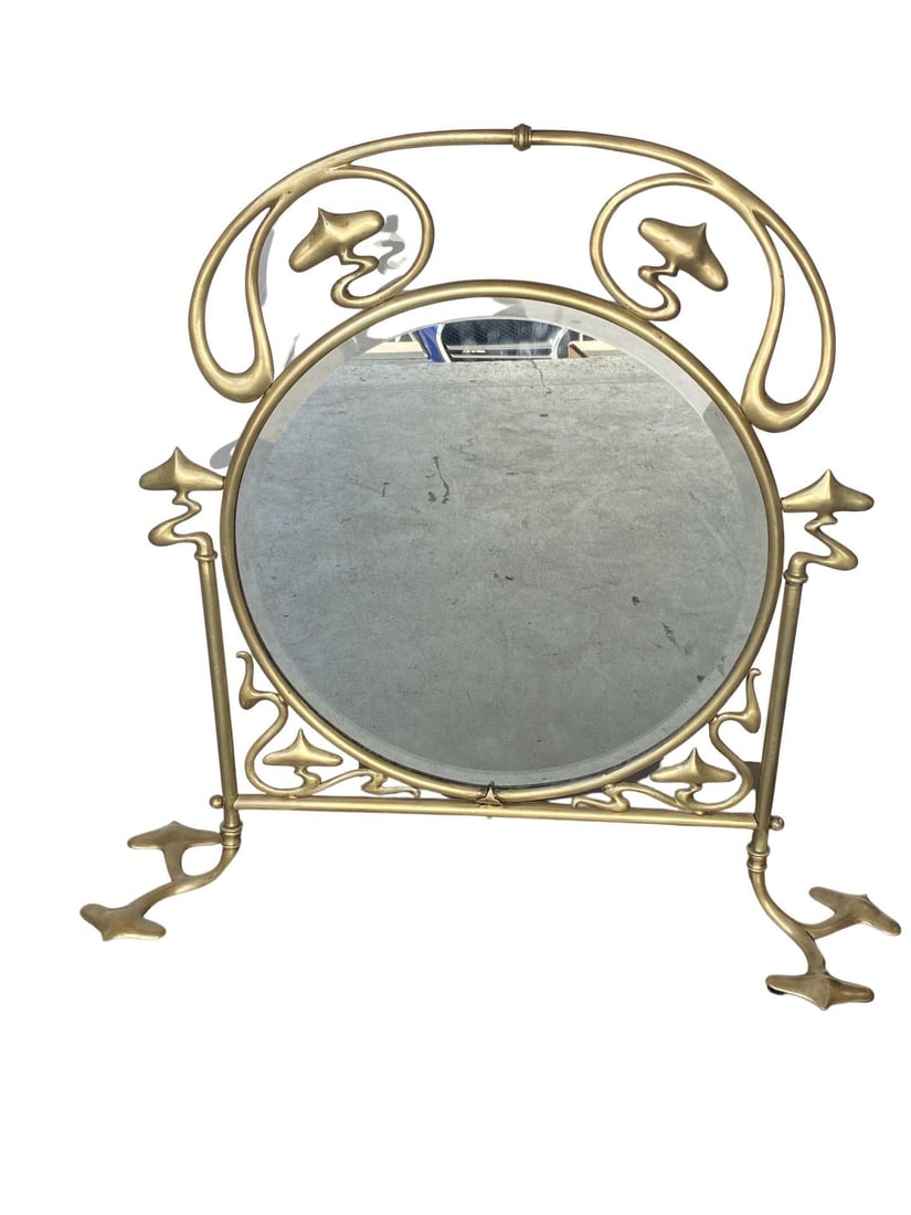 French Art Nouveau Brass Fire Screen with Mirror - 3