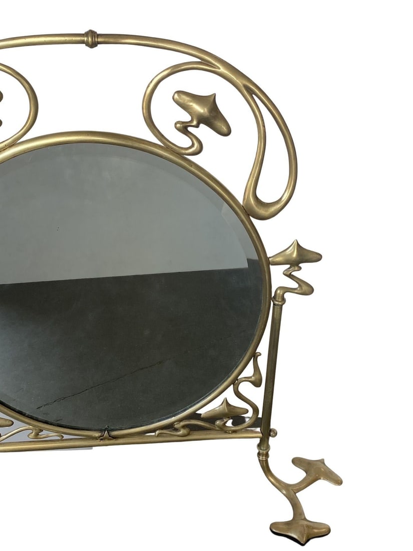 French Art Nouveau Brass Fire Screen with Mirror - 4