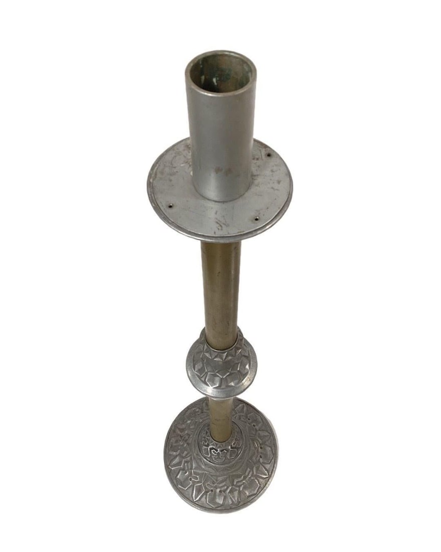 Arts and Crafts Two Tone Aluminum and Brass Art Deco Floor Standing Candelabra - 4