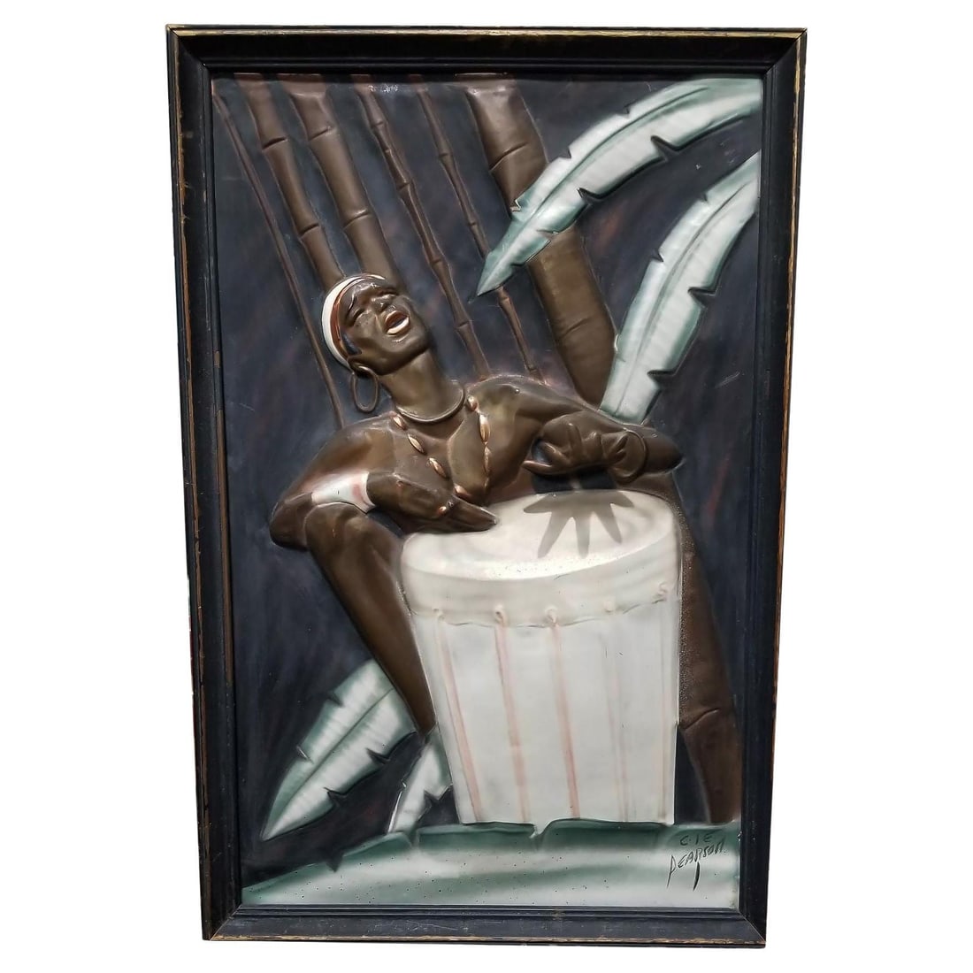 Mid Century Cooper Embossed Bongo Player Wood Framed by C.I.E. Pearson - 7