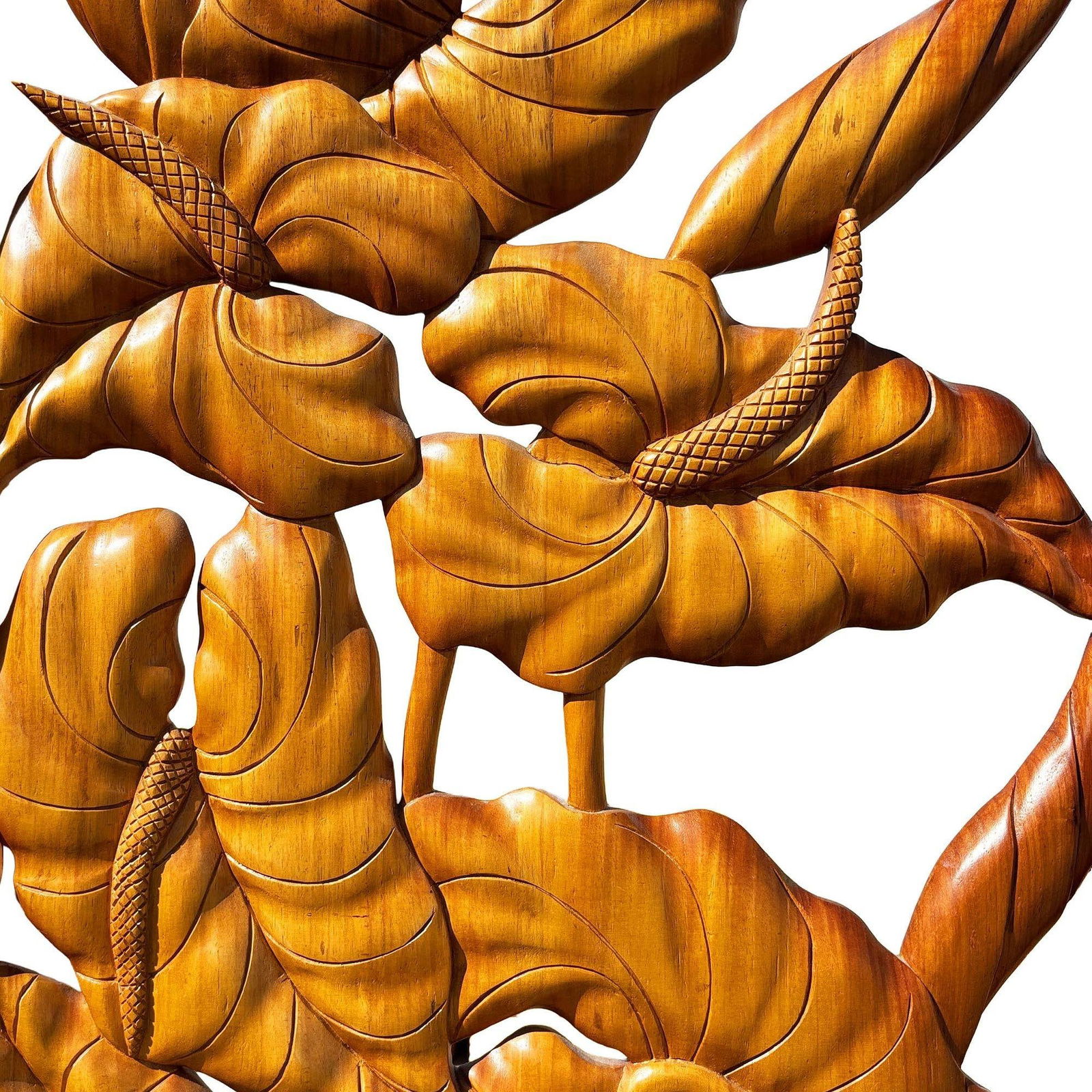 3 Panel Mid-Century Carved Koa Wood & Stacked Rattan Folding Screen - 6