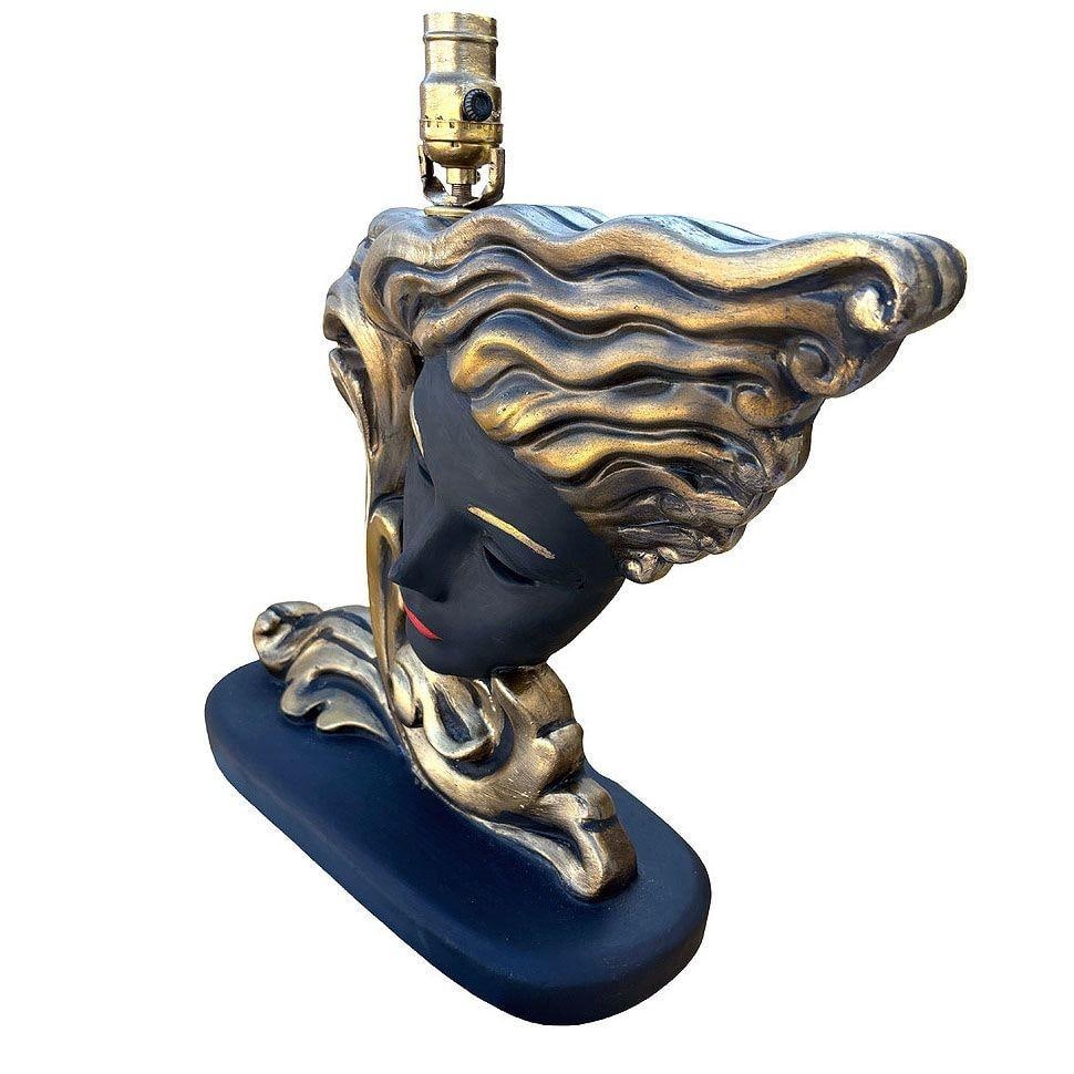 RARE Mid-Century Female Portrait Sculptural Chalkware Table Lamp - 17