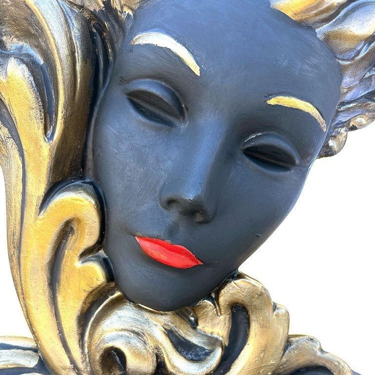 RARE Mid-Century Female Portrait Sculptural Chalkware Table Lamp - 5