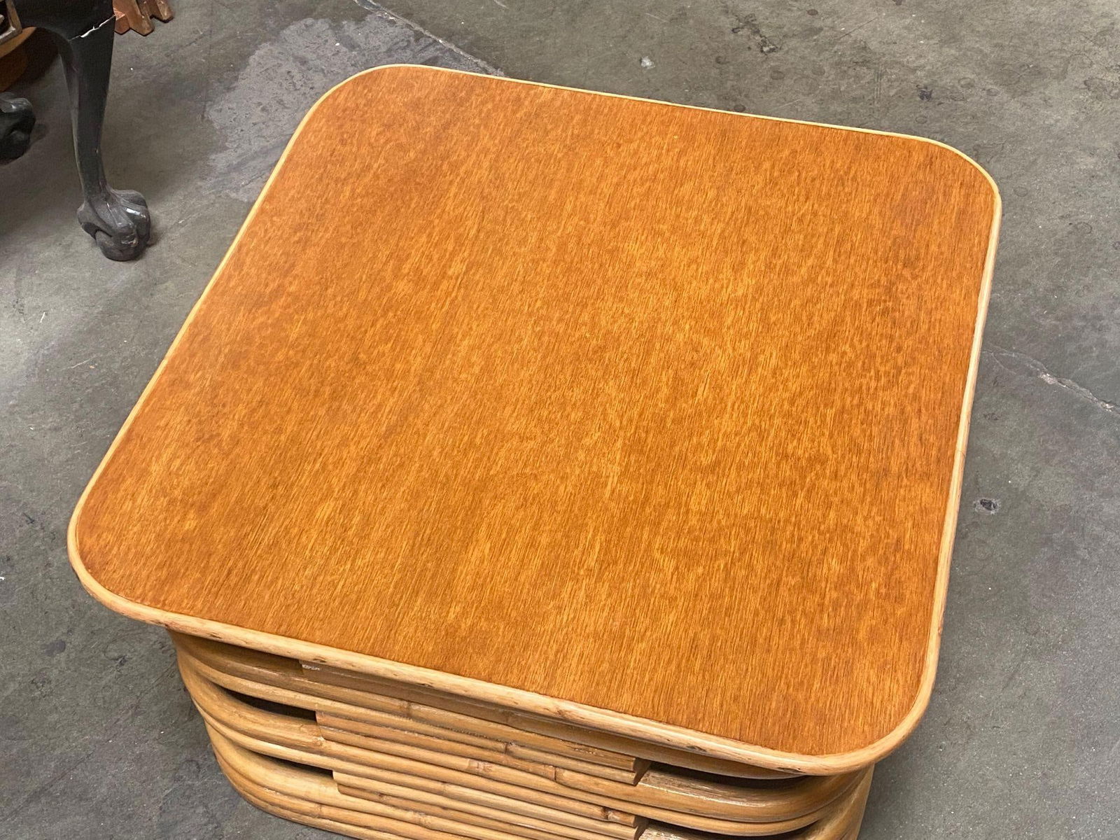 Restored 1940's Stacked Rattan Coffee Table w/ Rattan Wrapped Mahogany Top - 12