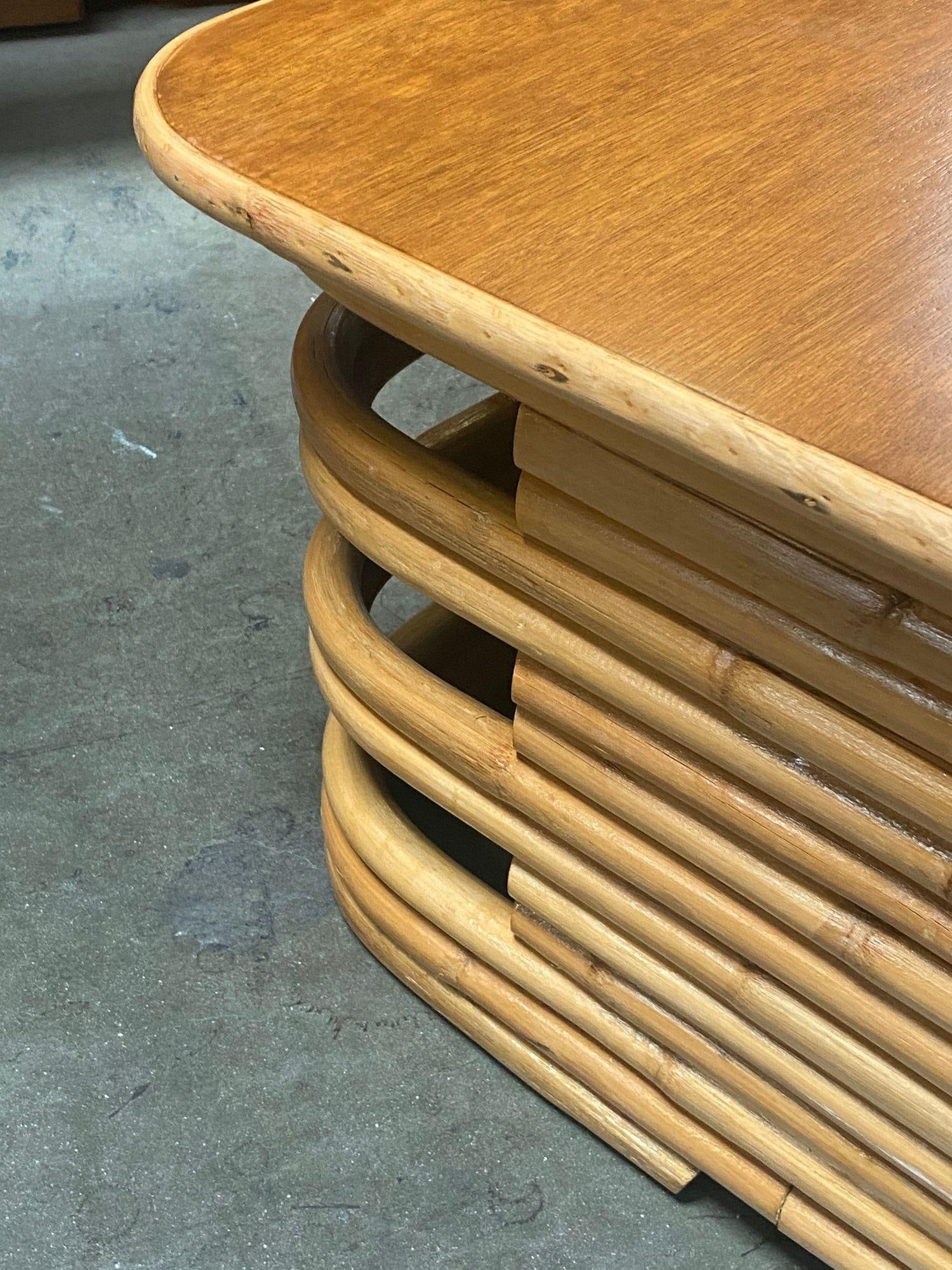 Restored 1940's Stacked Rattan Coffee Table w/ Rattan Wrapped Mahogany Top - 14