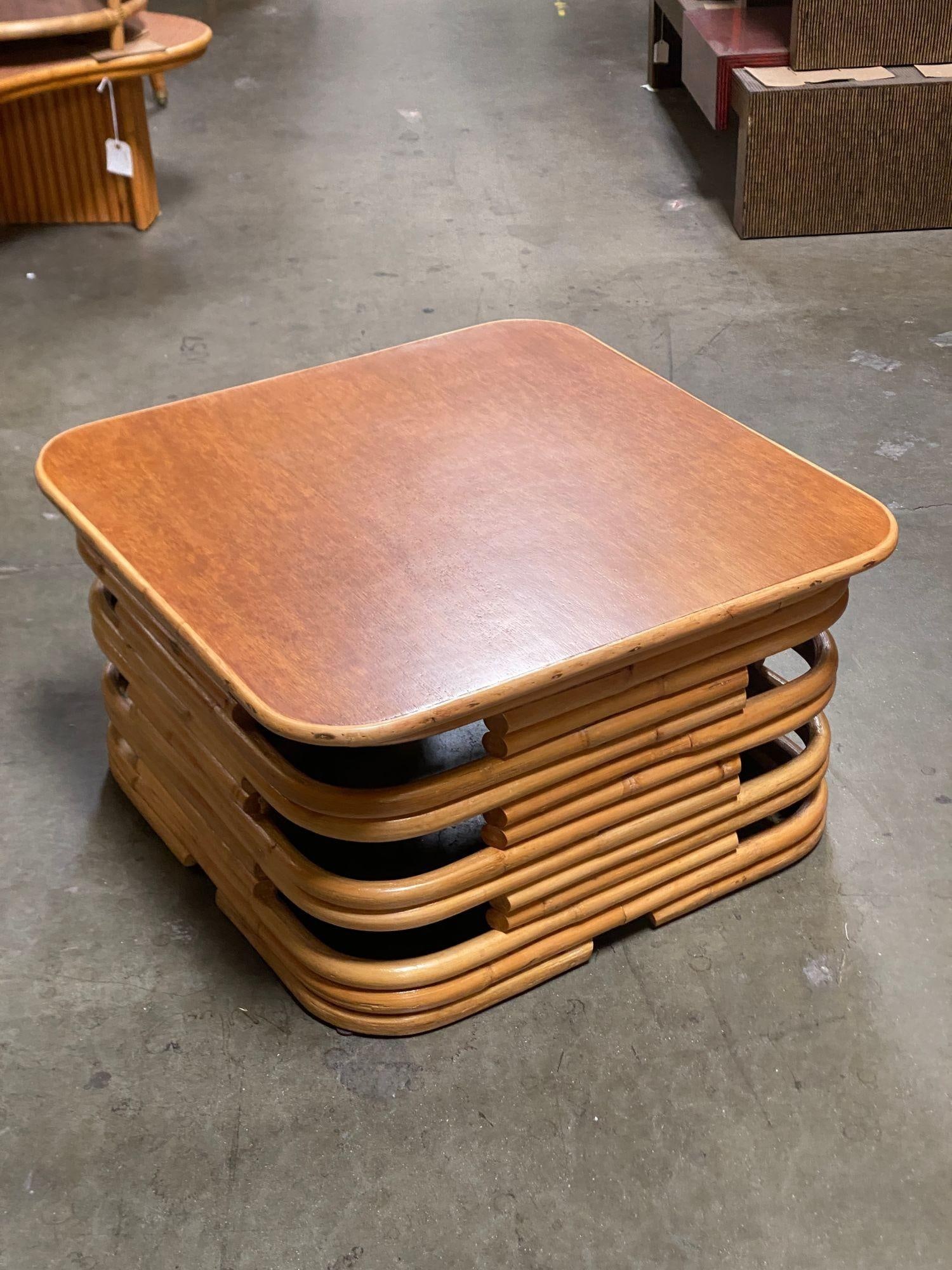 Restored 1940's Stacked Rattan Coffee Table w/ Rattan Wrapped Mahogany Top - 17
