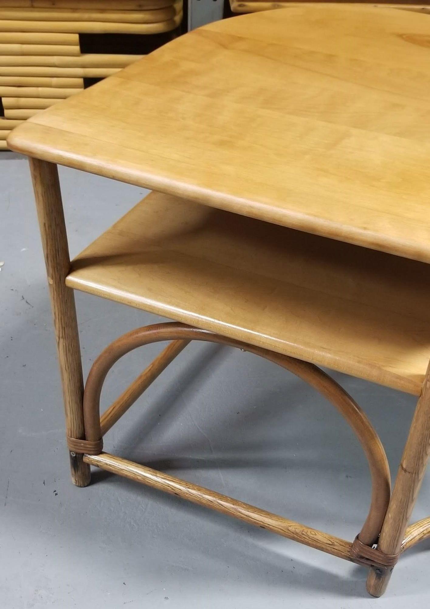 Restored Mid Century Maple and Faux Rattan Corner Table by Heywood Wakefield - 4