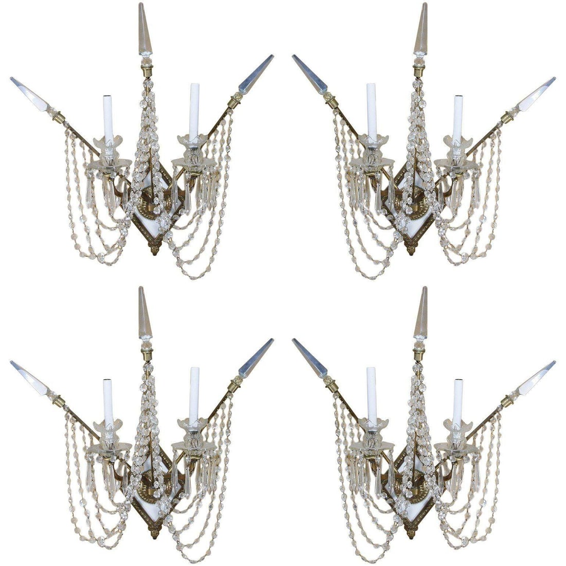 Set of Four Bronze and Bead Crystal Presidential Wall Sconce - 12
