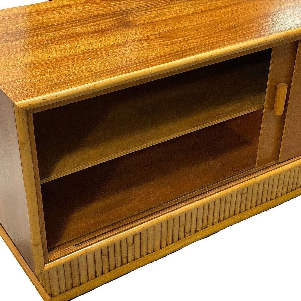 Restored Frankl Style Rattan & Mahogany Credenza TV Stand W/ Stacked Rattan Base - 15