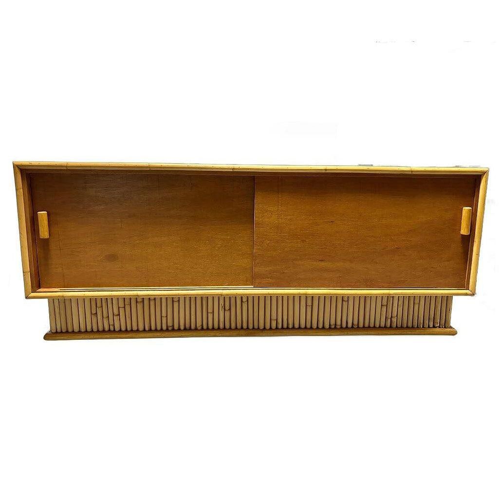 Restored Frankl Style Rattan & Mahogany Credenza TV Stand W/ Stacked Rattan Base - 8