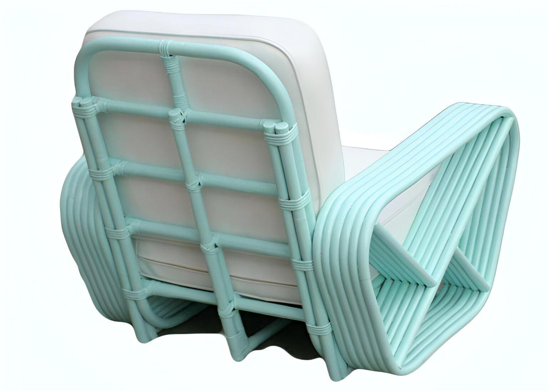 Restored pair Teal Square Pretzel Stacked Rattan Lounge Chairs Style of Frankl - 17