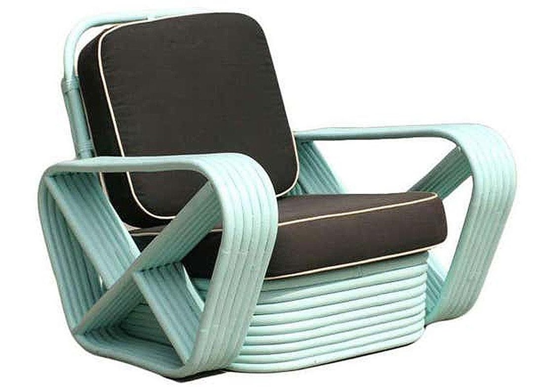 Restored pair Teal Square Pretzel Stacked Rattan Lounge Chairs Style of Frankl - 6