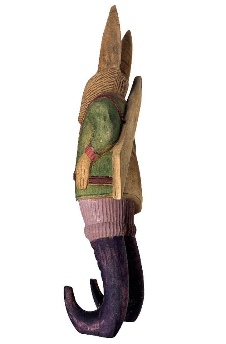 Rare Arthur Court Handcarved Folkart Rabbit Wall Hook Coat Holder - 10
