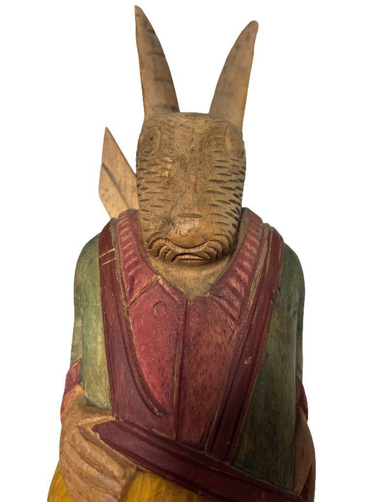 Rare Arthur Court Handcarved Folkart Rabbit Wall Hook Coat Holder - 6