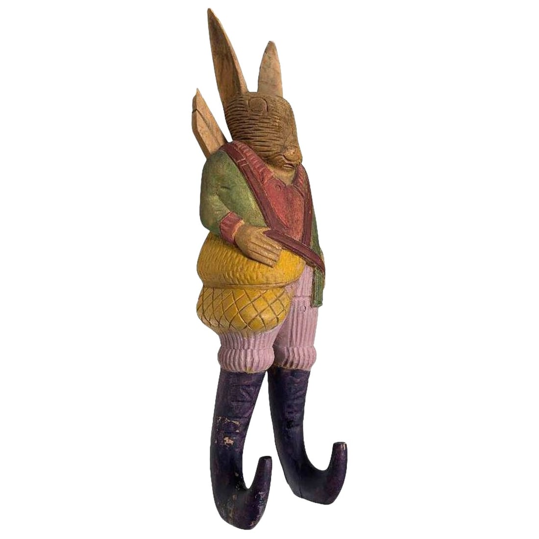 Rare Arthur Court Handcarved Folkart Rabbit Wall Hook Coat Holder - 7