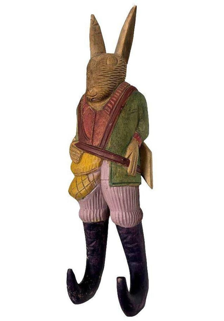 Rare Arthur Court Handcarved Folkart Rabbit Wall Hook Coat Holder - 8