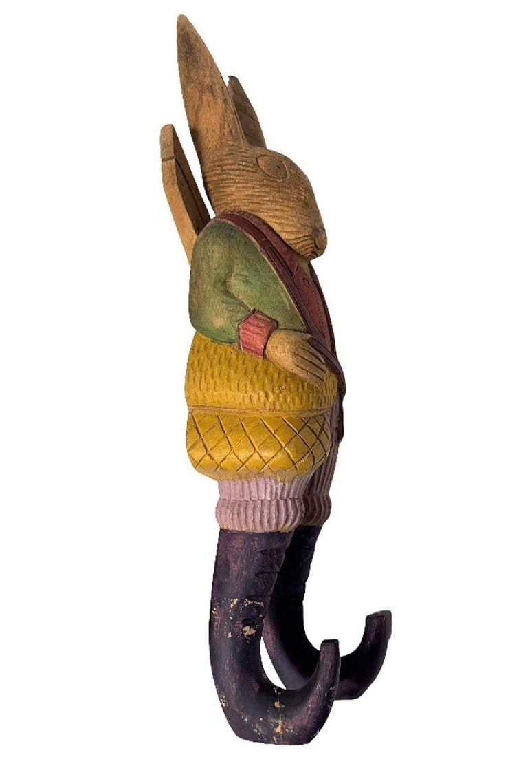 Rare Arthur Court Handcarved Folkart Rabbit Wall Hook Coat Holder - 9