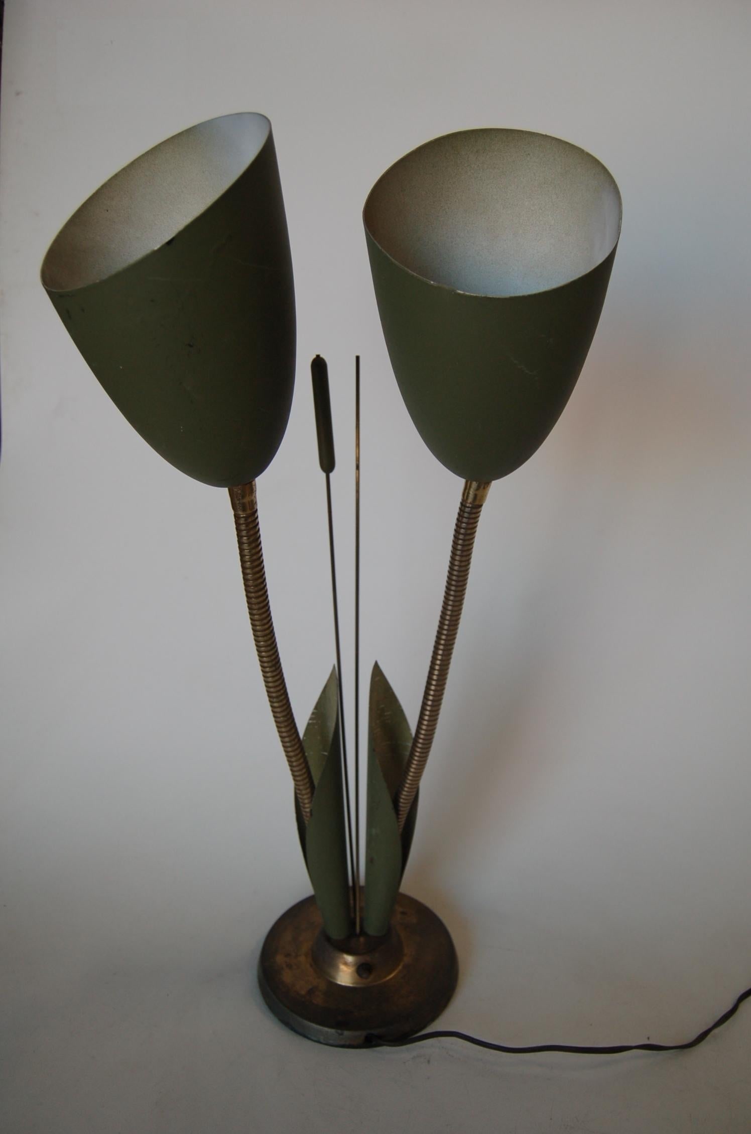 Green Enamel Double Gooseneck Adjustable Calla Lily Desk Lamp - 15