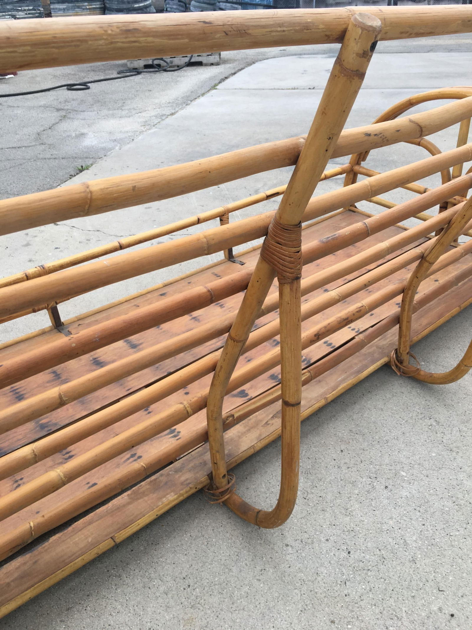Restored "Floral Rose" Arm Rattan 3-Strand 3-Seater Sofa with Scoop Base - 12