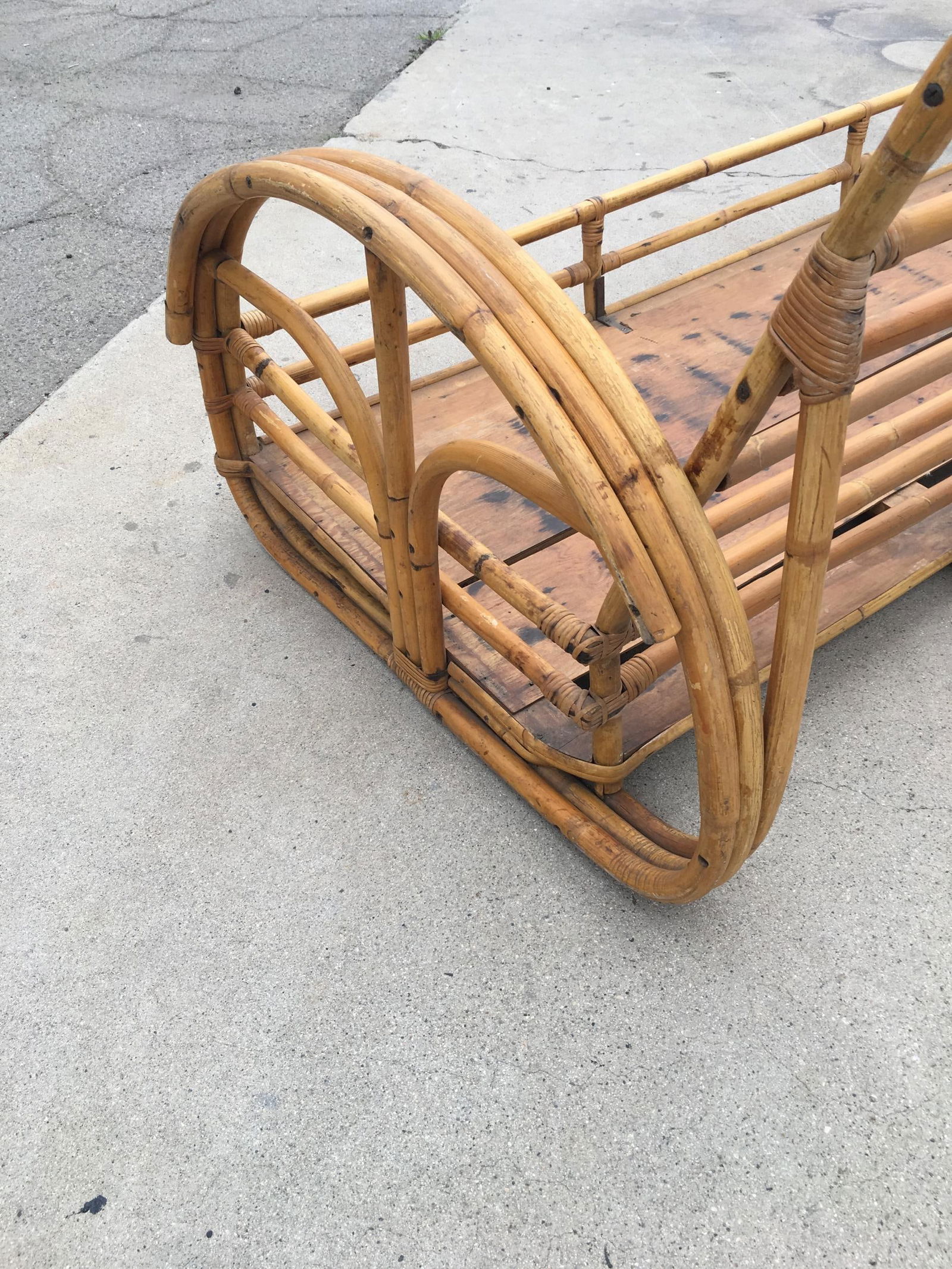 Restored "Floral Rose" Arm Rattan 3-Strand 3-Seater Sofa with Scoop Base - 3