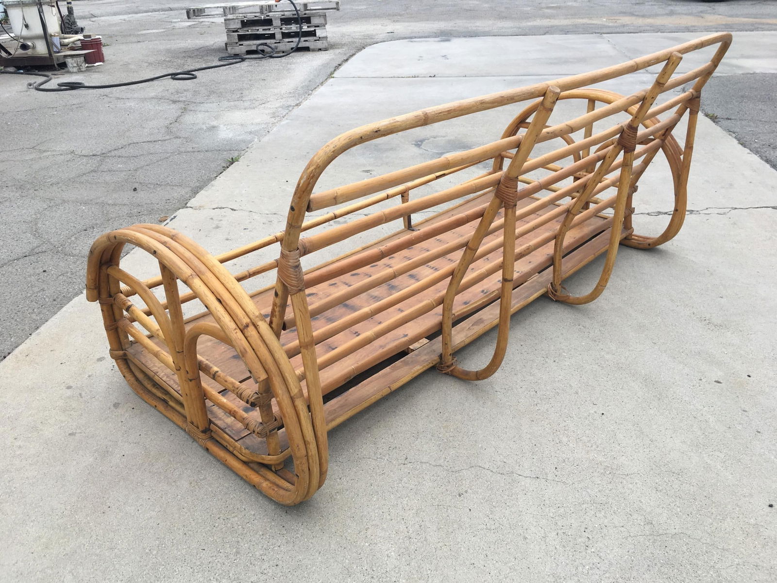 Restored "Floral Rose" Arm Rattan 3-Strand 3-Seater Sofa with Scoop Base - 6