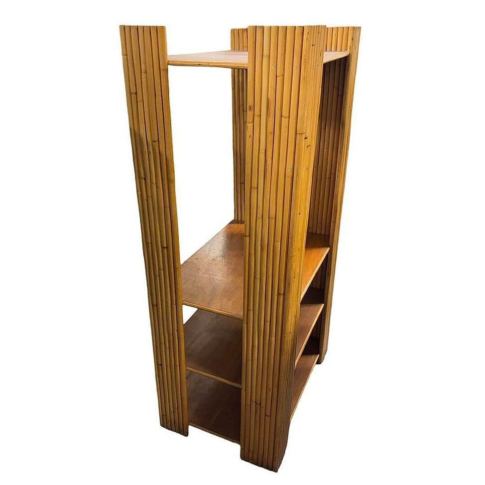 Restored Vertically Stacked Rattan 4-tier Rattan & Mahogany Etager Display Shelf - 10
