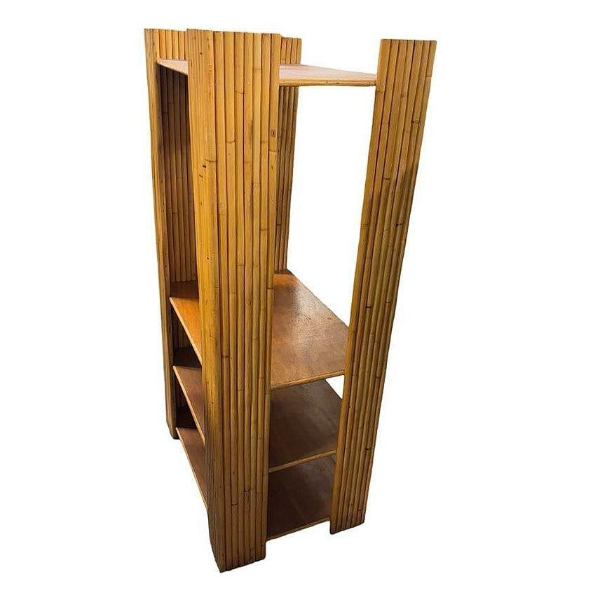 Restored Vertically Stacked Rattan 4-tier Rattan & Mahogany Etager Display Shelf - 12