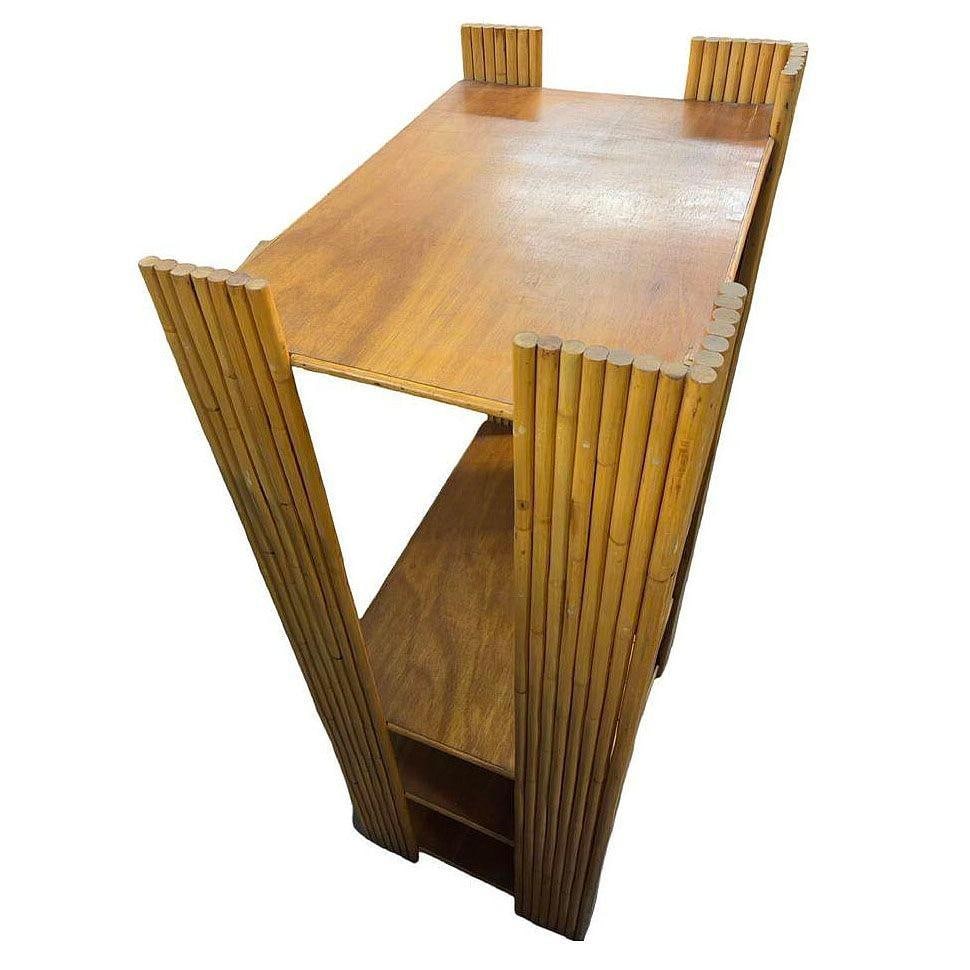 Restored Vertically Stacked Rattan 4-tier Rattan & Mahogany Etager Display Shelf - 4