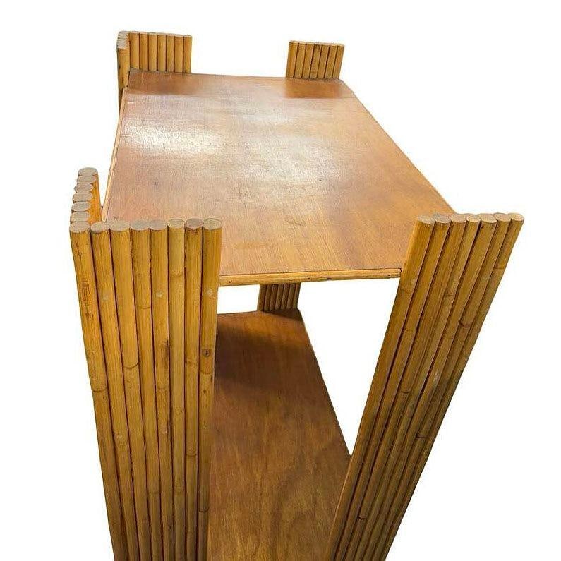 Restored Vertically Stacked Rattan 4-tier Rattan & Mahogany Etager Display Shelf - 5