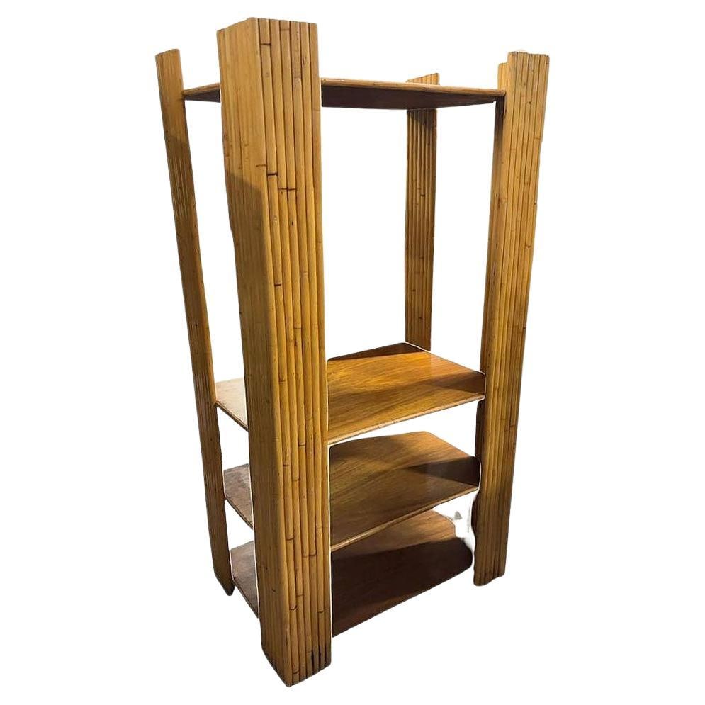 Restored Vertically Stacked Rattan 4-tier Rattan & Mahogany Etager Display Shelf - 7