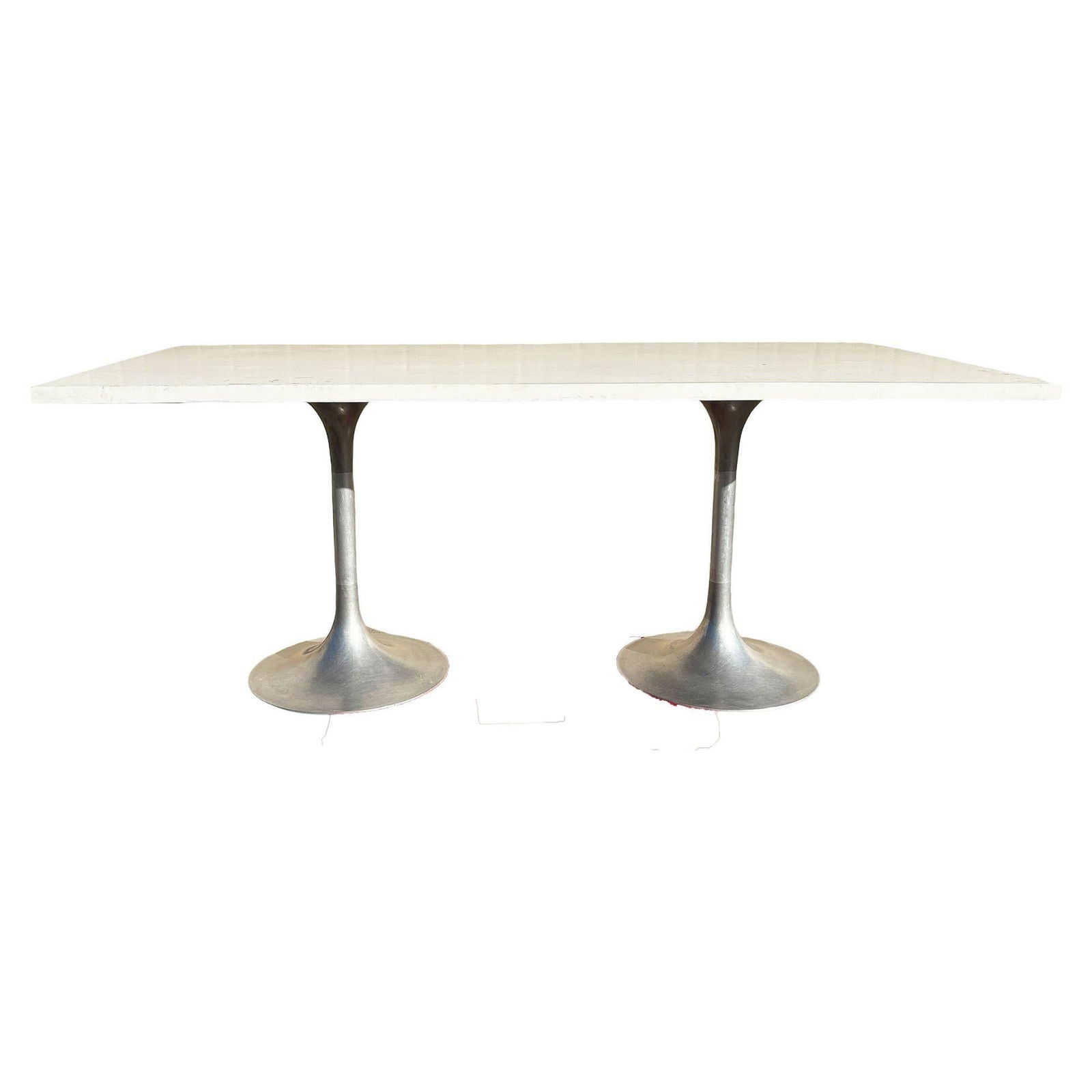 Eero Saarinen Style Double Tulip Base Dining Table W/ White Rectengular Top - 6