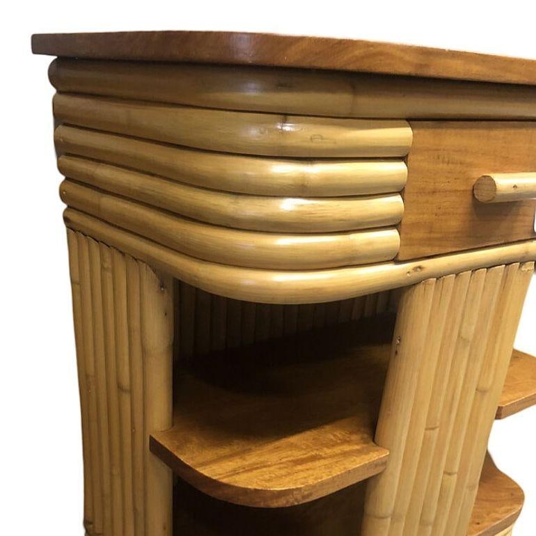 Restored Frankl Inspired Stacked Rattan Streamline Side Table w/ Floating Shelf - 13