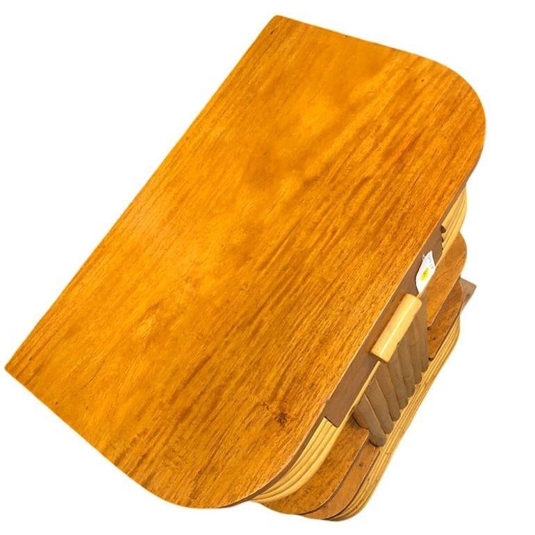 Restored Frankl Inspired Stacked Rattan Streamline Side Table w/ Floating Shelf - 18