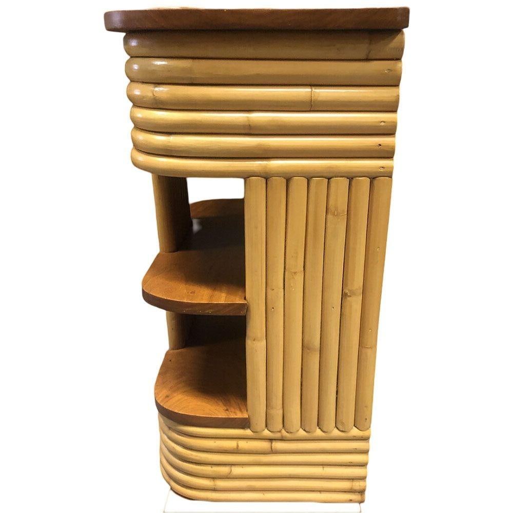 Restored Frankl Inspired Stacked Rattan Streamline Side Table w/ Floating Shelf - 3