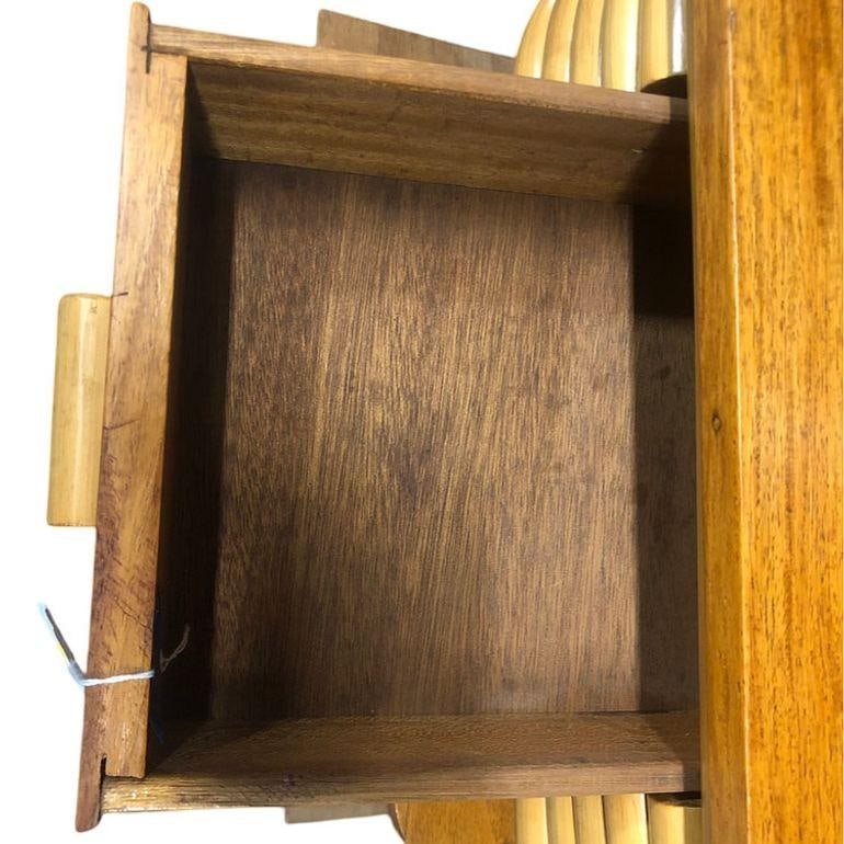 Restored Frankl Inspired Stacked Rattan Streamline Side Table w/ Floating Shelf - 6