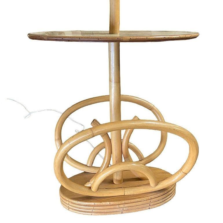 Restored Rare Mid Century Rattan Pole Floor Lamp & Drink Stand w Magazine Holder - 16