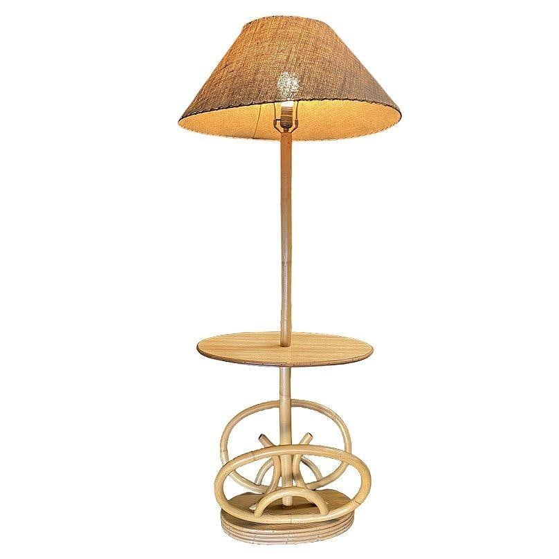 Restored Rare Mid Century Rattan Pole Floor Lamp & Drink Stand w Magazine Holder - 20