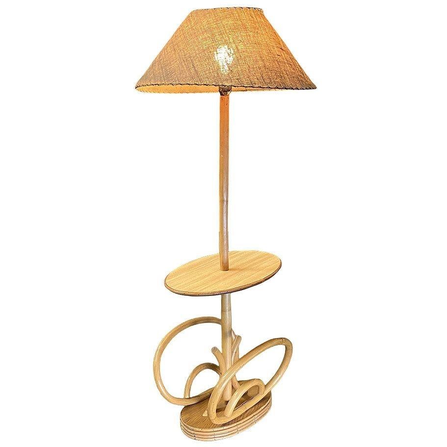 Restored Rare Mid Century Rattan Pole Floor Lamp & Drink Stand w Magazine Holder - 9