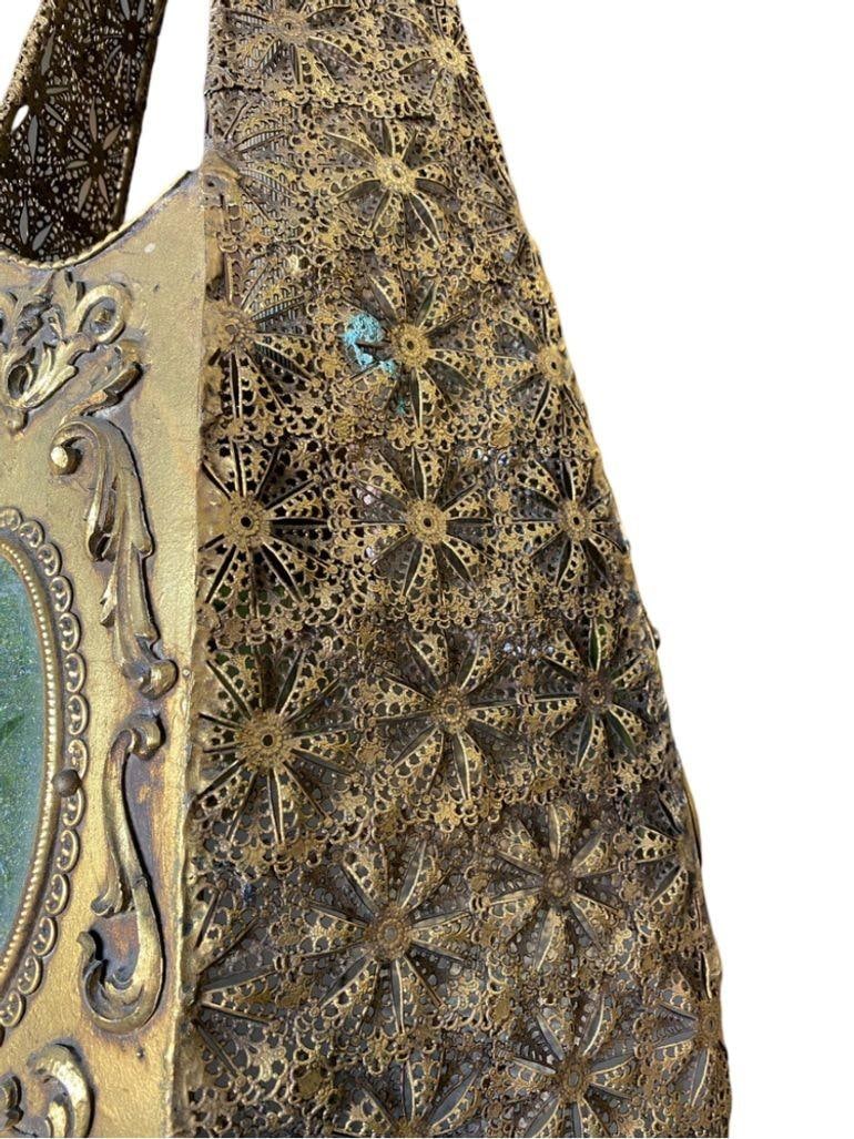 Hollywood Regency Jewel Prisms Filigree Pendant Light, Circa 1950 - 13