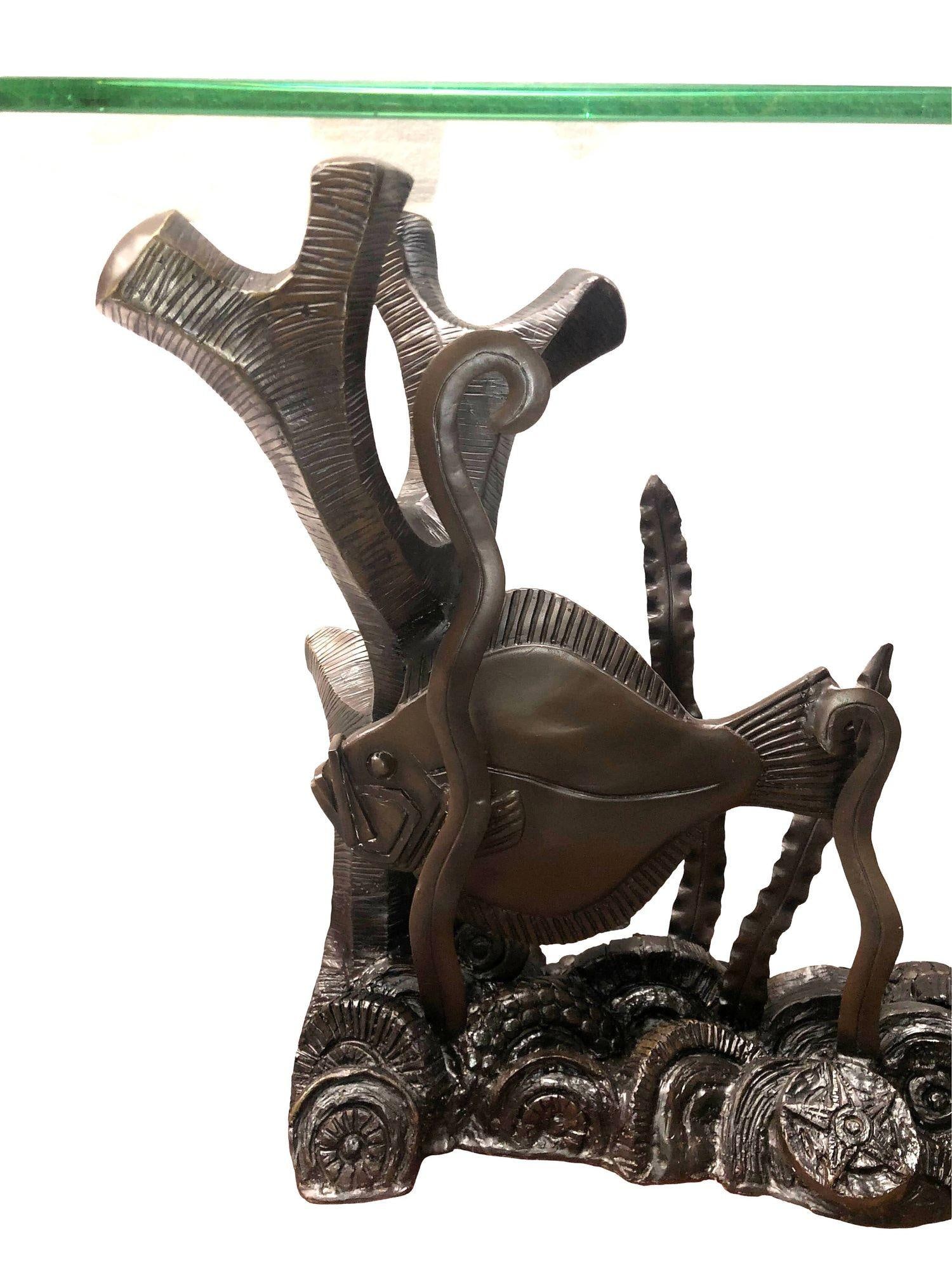 Aquatic Marcel Bouraine "Turbot" Bronze Art Deco Console Table by Phyllis Morris - 5