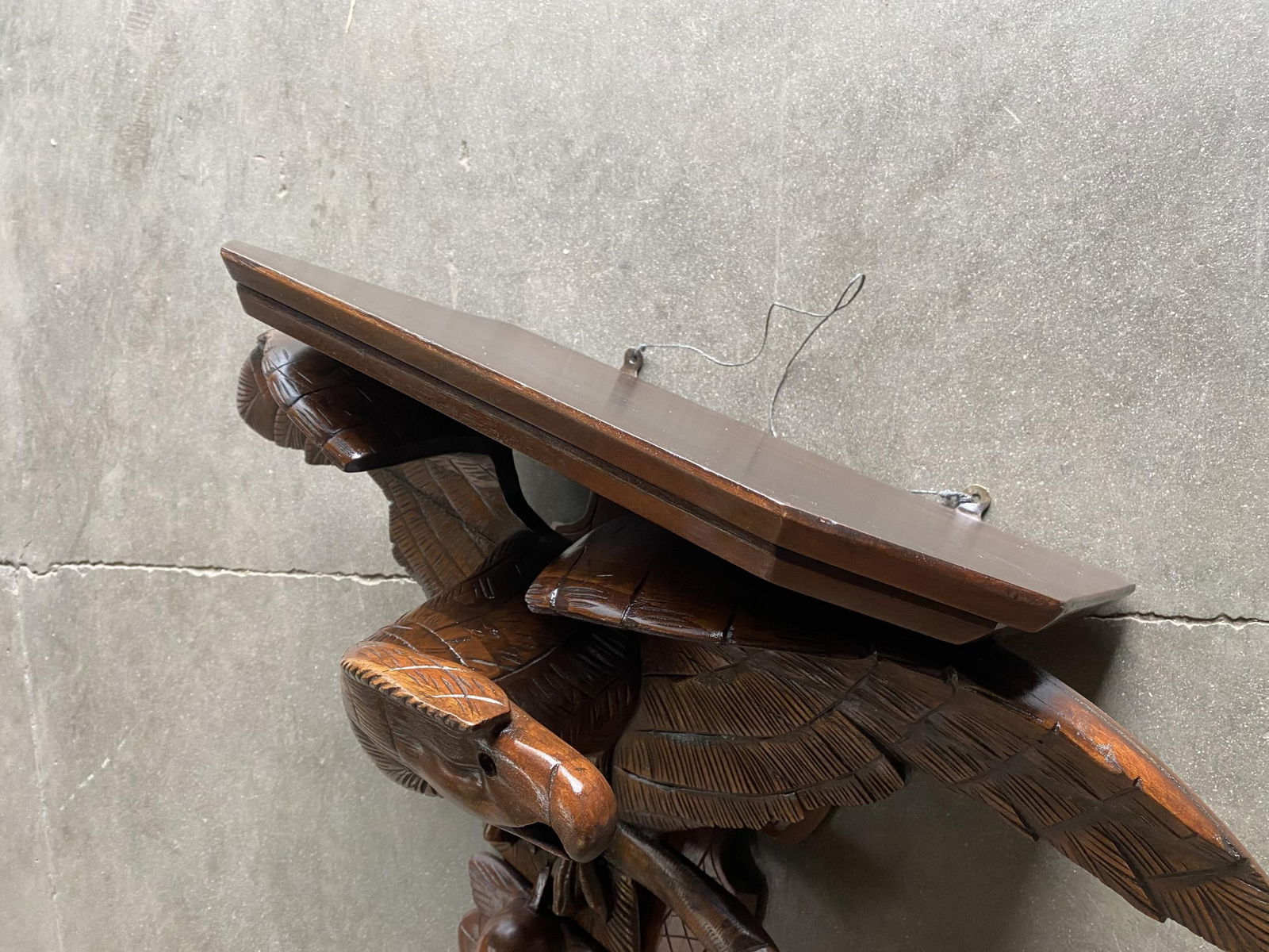 Victorian Hand Carved Oak American War Eagle Wall Shelf Sconce - 15
